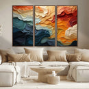 Blue Orange Abstract Wave Wall Art Canvas Print, Framed Blue