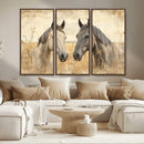 Chines Ink Style Grunge Horses Wall Art Canvas Print