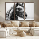 Winter Horse Canvas Print | Large 3-Panel Black White Equine
