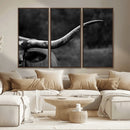 Cow Longhorn Wall Art | Black and White Print | Ready to by MyGreatCanvas | Canvas Wall Art Prints | Photo Prints & Wall Decor