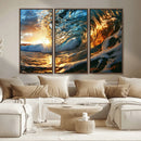 Ocean Wave at Sunset Canvas Wall Art – Vibrant Coastal Beach