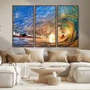Ocean Wave at Sunset Canvas Wall Art – Vibrant Coastal Beach