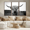 Highland Cow Wall Art | Black and White Farmhouse Decor |