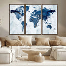 Modern Blue World Map Canvas Print – Framed Wall Art,