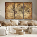 Vintage World Map Wall Art Canvas – Antique Style Push Pin