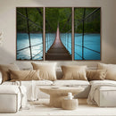 Suspension Bridge Over River Canvas Art | 3-Panel Nature by MyGreatCanvas | Canvas Wall Art Prints | Photo Prints & Wall Decor