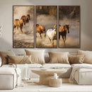 Large Wall Art 5 Horses Running on Sand Canvas Print