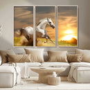 Large Wall Art Galloping White Horse at Sunset Canvas Print