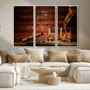 Whiskey and Cigar Wall Art Canvas | 3 Panel Bar Room Decor by MyGreatCanvas | Canvas Wall Art Prints | Photo Prints & Wall Decor