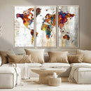 Vintage World Map Canvas Wall Art Print, Warm Tone Global