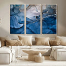 Navy Blue Canvas Art Abstract Print – Elegant Triptych