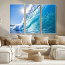 Blue Big Wave Surfing Ocean Canvas Wall Art Artwork Print