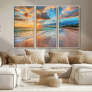 Sunset Beach Canvas Wall Art – Tropical Triptych Seascape