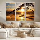 Golden Tropical Beach Sunset Canvas Triptych, Coastal Palm by MyGreatCanvas | Canvas Wall Art Prints | Photo Prints & Wall Decor