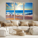 Tropical Beach Sunset Canvas Art, Ocean Waves and Sandy