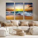 Golden Sunset Ocean Waves Wall Art Canvas Print – Multi