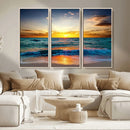Vibrant Ocean Sunrise Over Golden Beach Waves, Giclee Canvas
