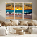 Ocean Sunrise Over Golden Beach Waves, Giclee Canvas Wall