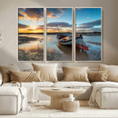 Small Boat At The Beach Sunset Wall Art, Boat Sunset Wall
