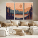 Modern Boho Sunset Canvas Print, Mountain Landscape Triptych