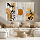 Modern Boho Sun and Leaf Abstract Art – 3-Panel Giclée