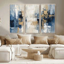 Modern Abstract Canvas Wall Art in Blue and Gold Tones |