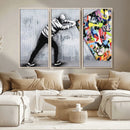 Banksy Art Behind the Curtain Street Wall Art Canvas Print |