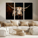 Texas Longhorn Wall Art | 3-Panel Large Texas Longhorn