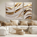 Gold and White Abstract Wave Canvas – Elegant Flowing Design