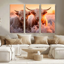 Highland Cows at Sunrise Wall Art Canvas Set – Serene and