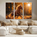 Running Horse Sunset Forest Wall Art Canvas Print