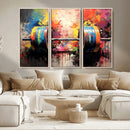 Weightlifting Barbell Art Triptych, Bold Abstract Fitness