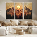 Wood Style Abstract Mountain Sunset Canvas Wall Art Print -