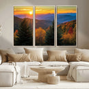Golden Sunset Over Mountain Forest Canvas Wall Art Print -