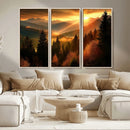 Golden Sunset Over Mountain Forest Canvas Wall Art Print -