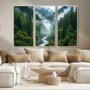 Mountain Forest River Canvas Wall Art Print - Serene Nature