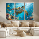 Sea Turtle Underwater Canvas Wall Art Print - Vibrant Ocean