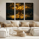 Golden Tree of Life Canvas Wall Art Print - Majestic Glowing