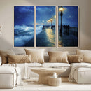 Abstract Stormy Ocean Pier Canvas Wall Art Print | Stormy