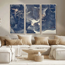 Large Abstract Blue and Gold Canvas Wall Art Fluid Ink