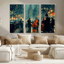 Urban Night Jazz Wall Art Canvas Print – Moody Rain-Soaked