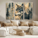 Wood Style Rustic Wolf Wall Art Canvas Print, Vintage