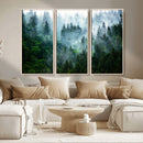 Misty Forest Wall Art Canvas Print – Framed Foggy Mountain
