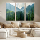 Misty Forest Mountain Wall Art Canvas Print – Framed Serene
