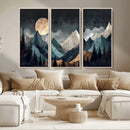 Moonlit Mountain Wall Art Canvas Print – Silhouetted Pines