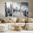 Snowy Pines Wall Art Canvas Print – Framed Ski Lift Winter