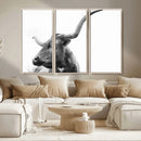 Longhorn Wall Art Canvas Print – Framed Monochrome Ranch Cow