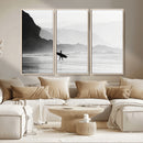Surfer Beach Wall Art – Framed Black White Ocean Canvas