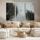 Ski Lift Wall Art Canvas Print – Snowy Pines Misty Landscape