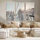 Frosty Pines Wall Art Canvas Print – Framed Cozy Cabin Ski